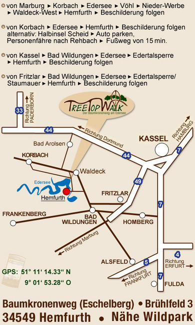Anfahrt Baumkronenweg Edersee in Hessen 